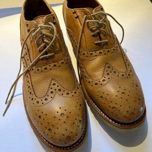 J D Fisk Wingtip Oxfords Men's Size 9 Tan Burnished Lace Up Leather Shoes